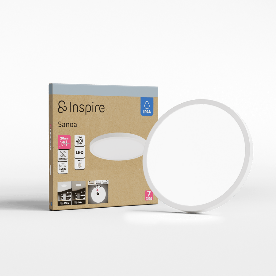 Sanoa white aluminium ceiling light, 40 x 2 cm, 28 W LED, dimmable colour temperature, IP44