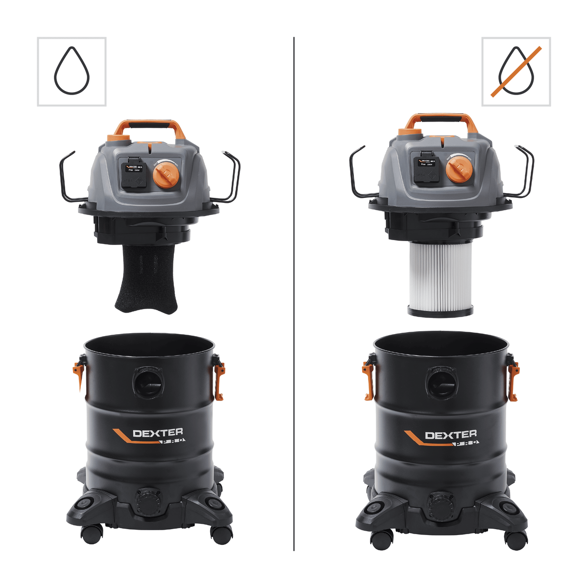 Dexter Pro 25-litre 1,400-watt all-purpose vacuum cleaner with steel tank