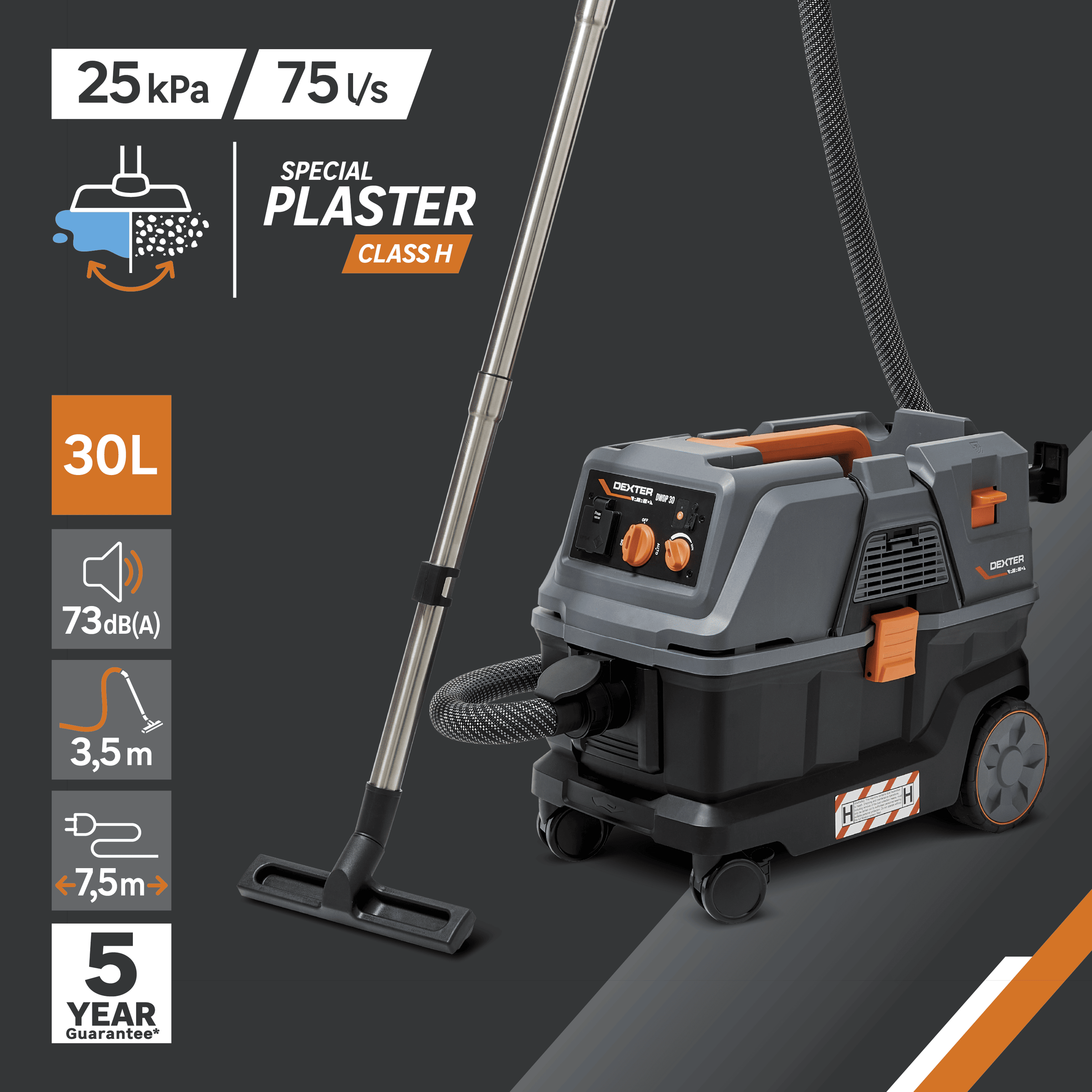 Bidone aspiratutto dexter pro 30l 1350w con capacita' per intonaco serbatoio in plastica