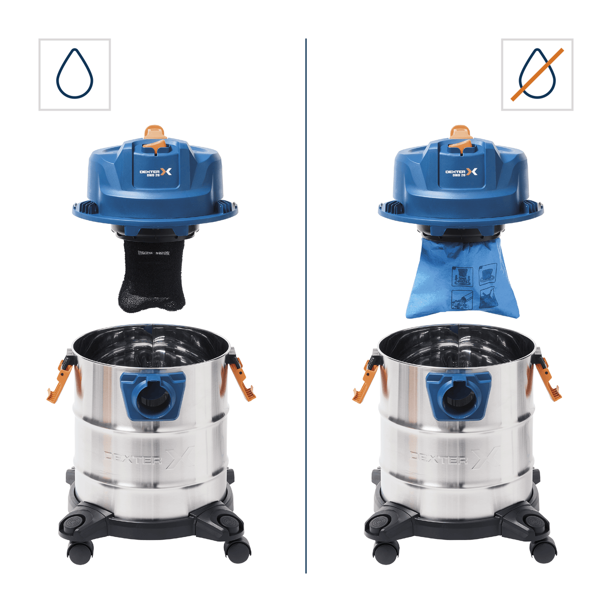 Dexter 20-litre all-purpose vacuum cleaner, 1330W, with stainless steel tank