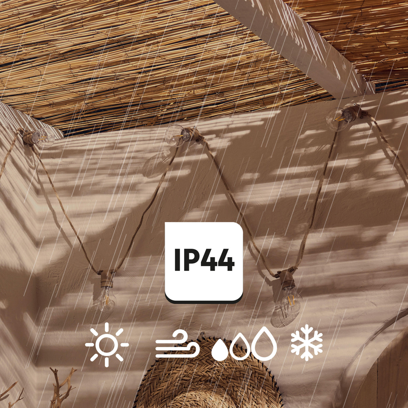 Minta string lights, 5 m natural rope, 10 x 44 lm warm light, IP54, with remote control
