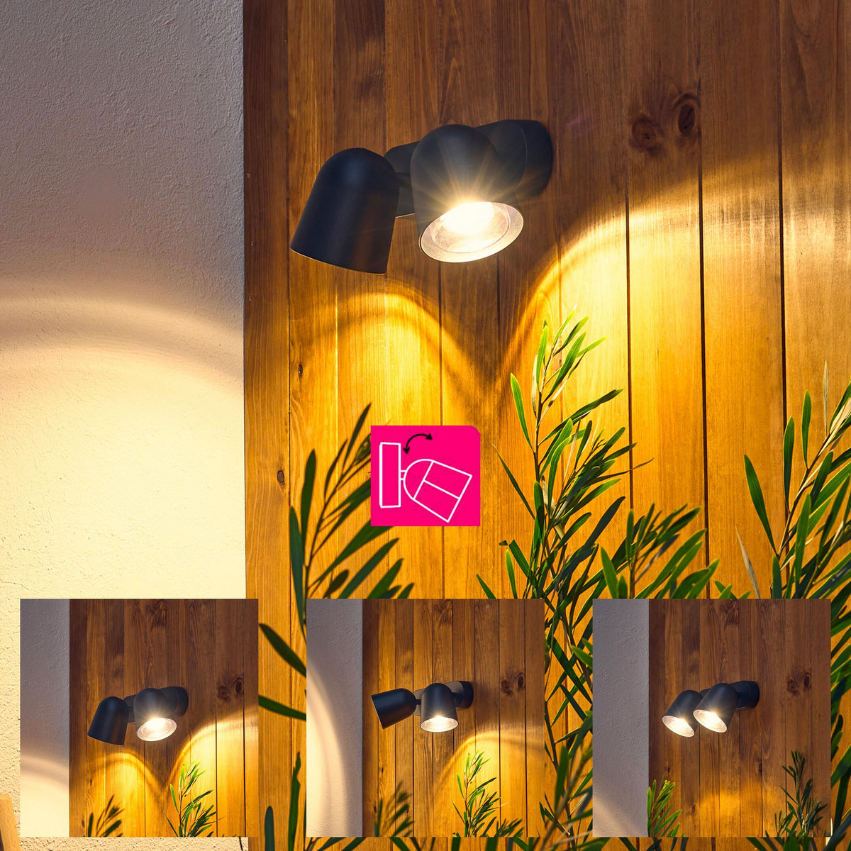 Philly wall light, black aluminium, 26 x 12.8 x h17 cm, 2 x GU10 = 25 W, IP44