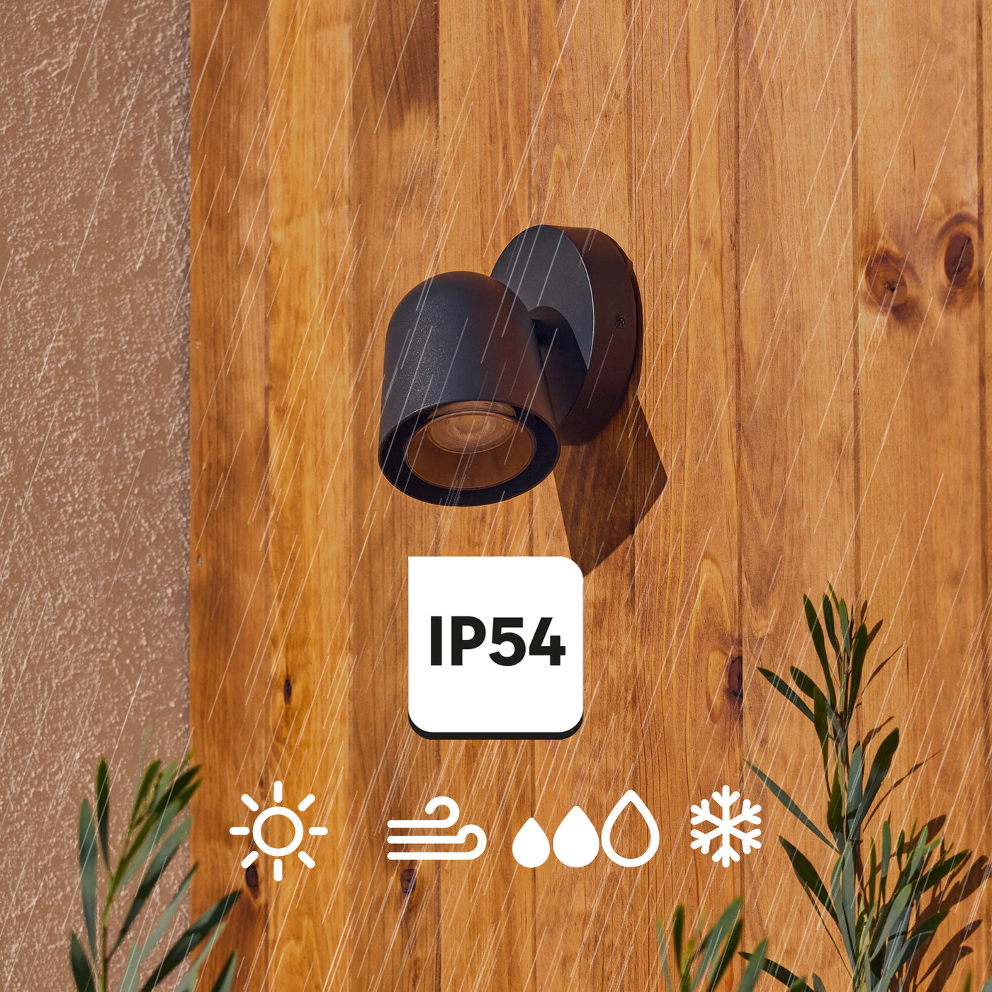 Philly wall light, black aluminium, 12x14.6xH17 cm, GU10=25W, IP44