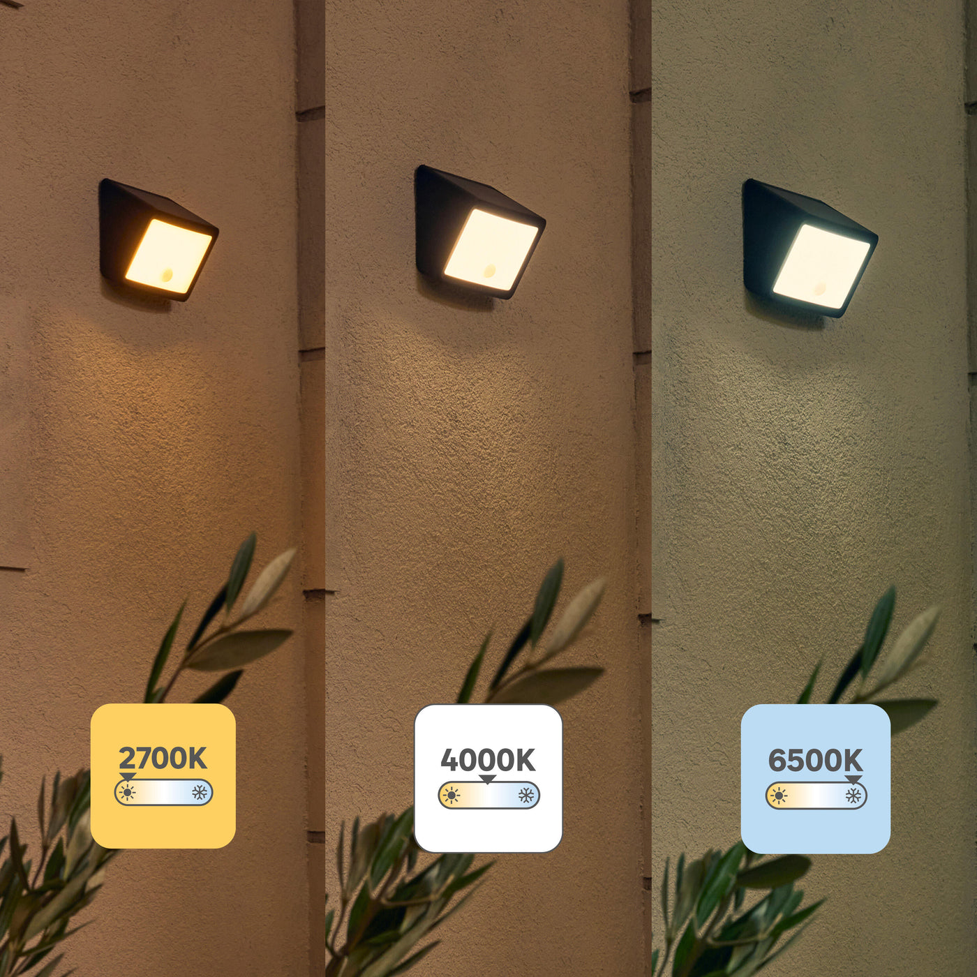 Fano solar wall light, black plastic, LED 500lm CCT, with motion sensor, IP54