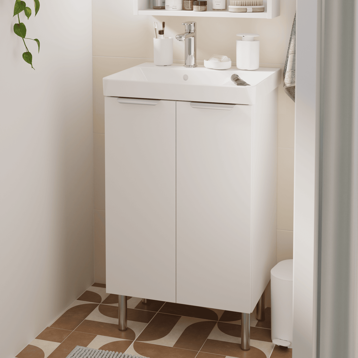 New Easy matt white base unit with 2 doors, L50 W40 H70 cm