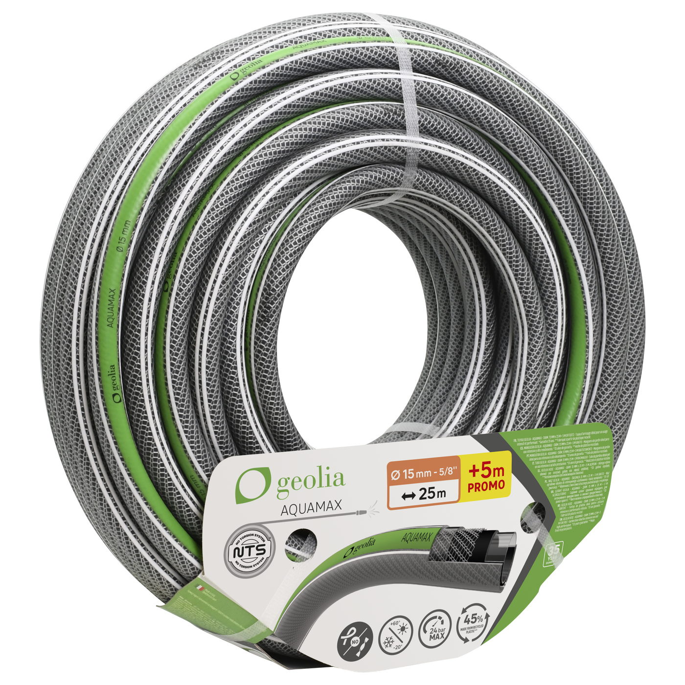 Tubo irrigazione aquamax diam. 15mm 25mt+ 5mt omaggio geolia