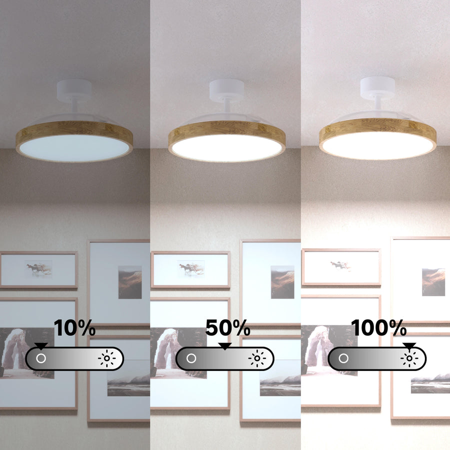 Plafoniera con ventilatore valam plastica bianco e legno naturale d 107cm led 4500lm cctdi