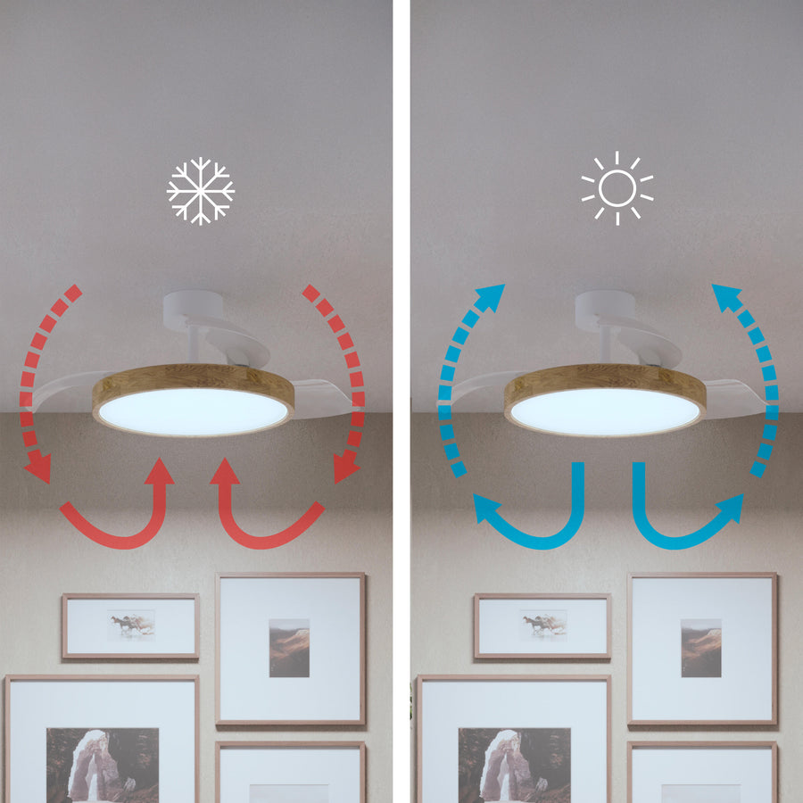 Plafoniera con ventilatore valam plastica bianco e legno naturale d 107cm led 4500lm cctdi