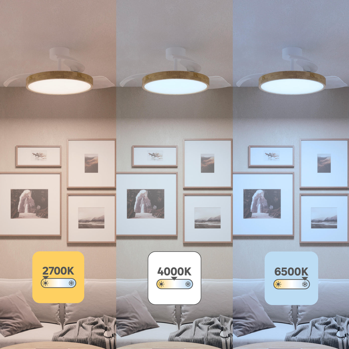 Plafoniera con ventilatore valam plastica bianco e legno naturale d 107cm led 4500lm cctdi