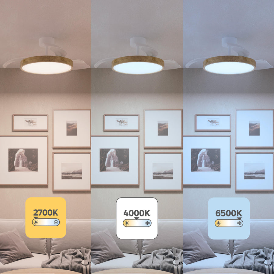 Plafoniera con ventilatore valam plastica bianco e legno naturale d 107cm led 4500lm cctdi