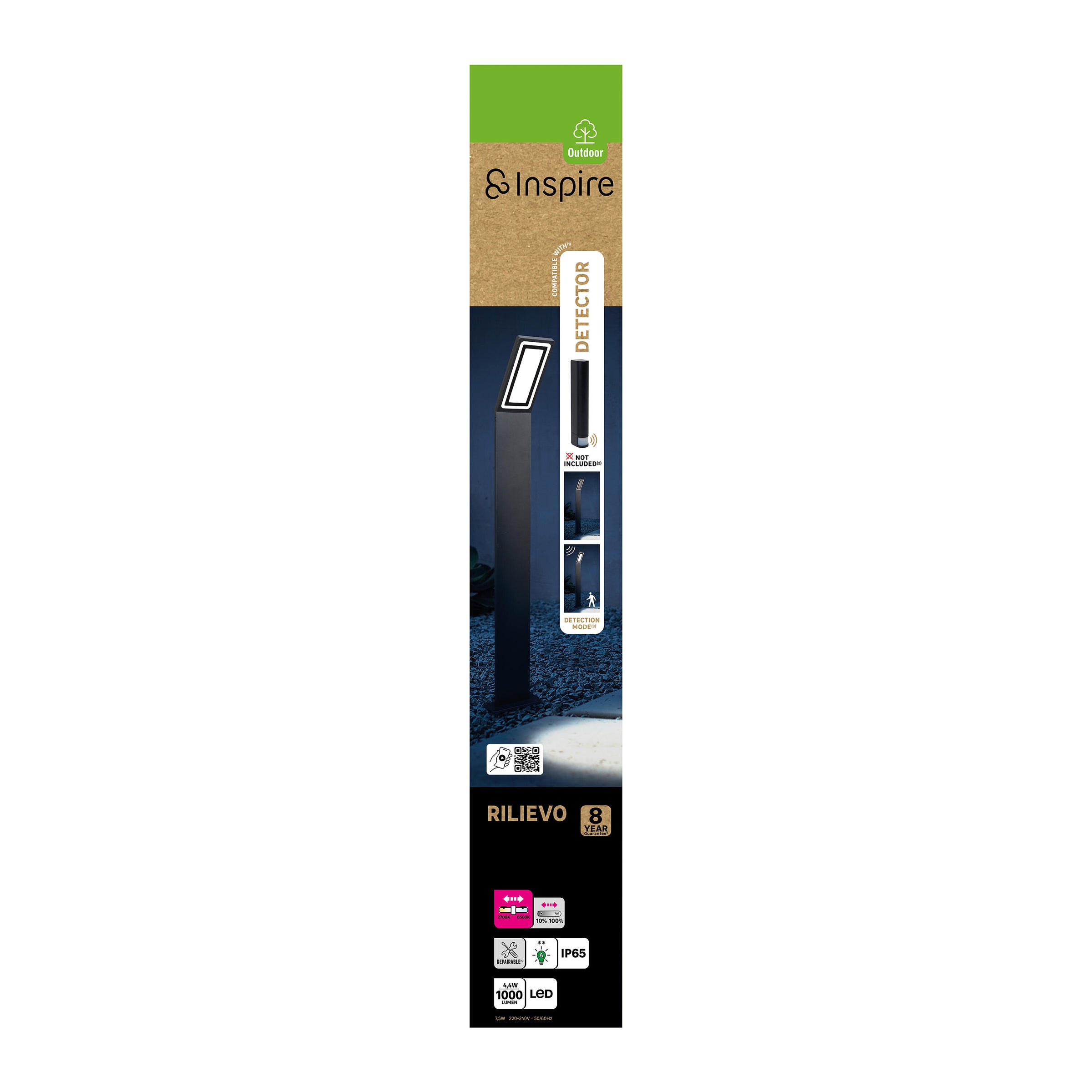 Lampione rilievo alluminio nero h80 cm cct dimm ip65
