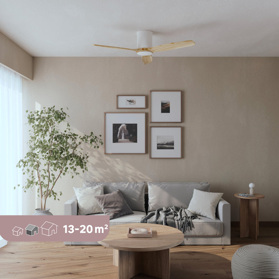 Ventilatore da soffitto gupini metallo legno chiaro d122 cm le 2700lm cct dimmeraile ip44