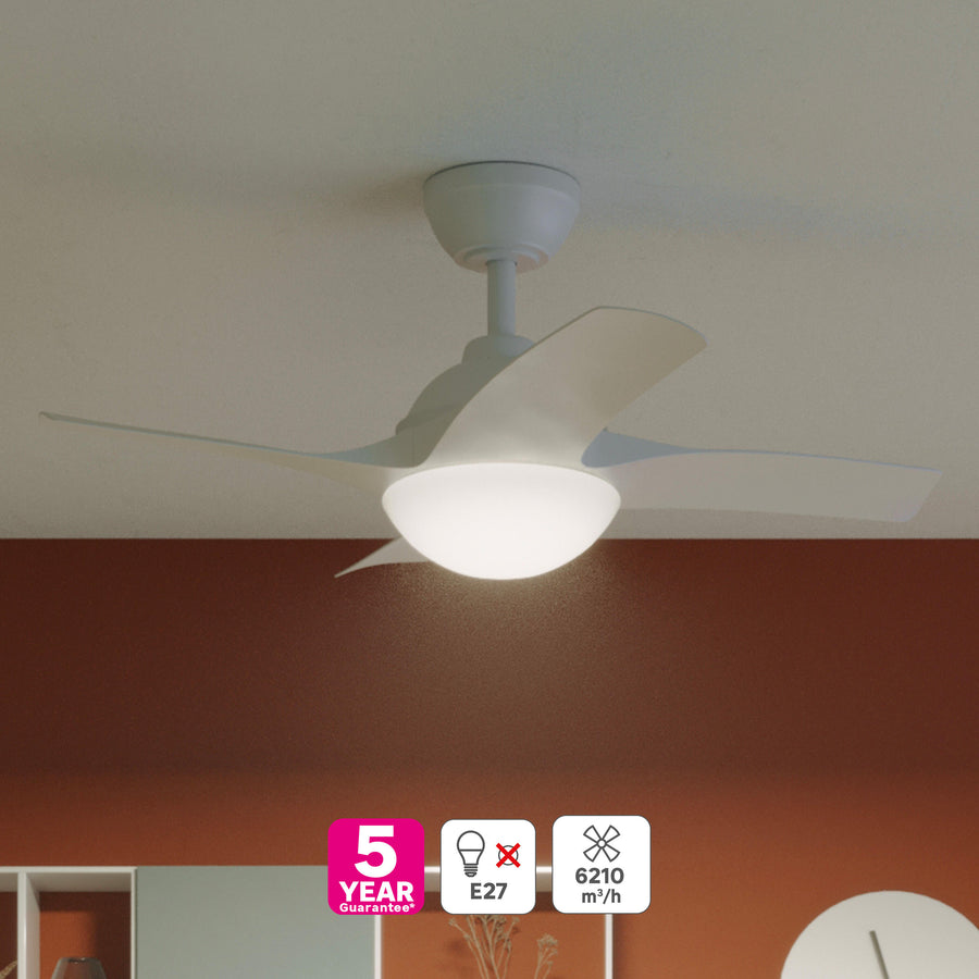Ventilatore da soffito siroco plastica bianco d91 cm e27=15w 4 pale