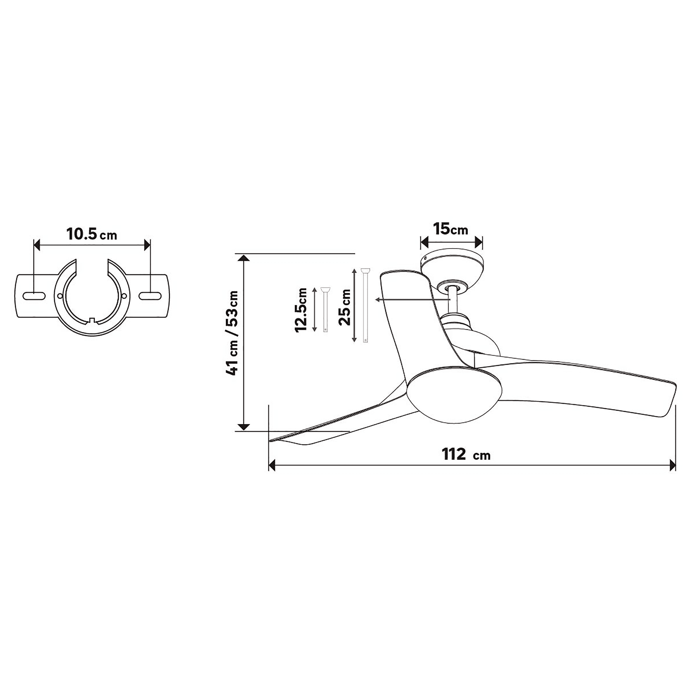 Ventilatore da soffitto aruba plastica bianco d112 2xe27=30w 3 pale
