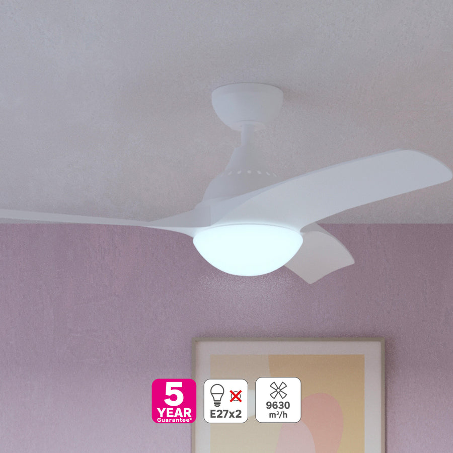 Ventilatore da soffitto aruba plastica bianco d112 2xe27=30w 3 pale
