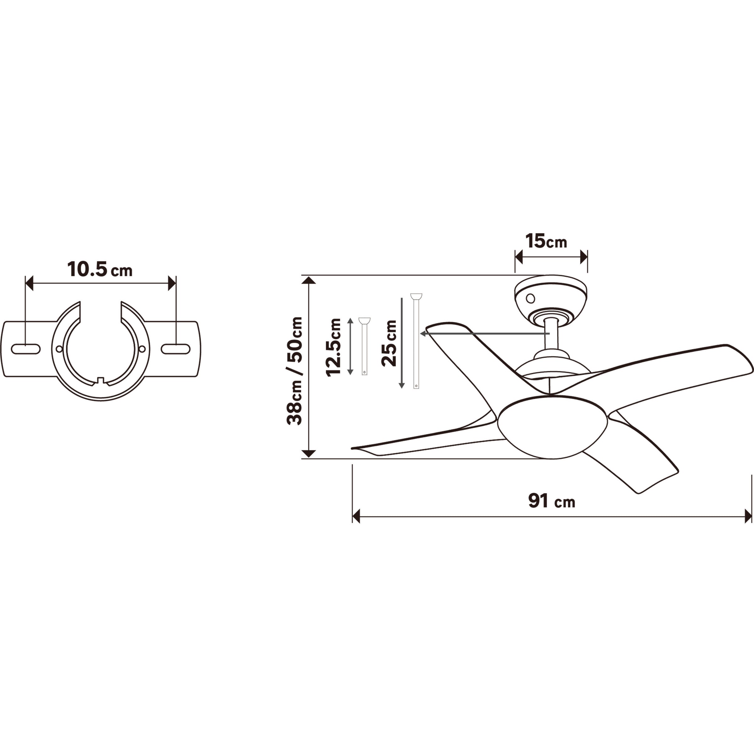 Ventilatore da soffito siroco plastica bianco d91 cm e27=15w 4 pale
