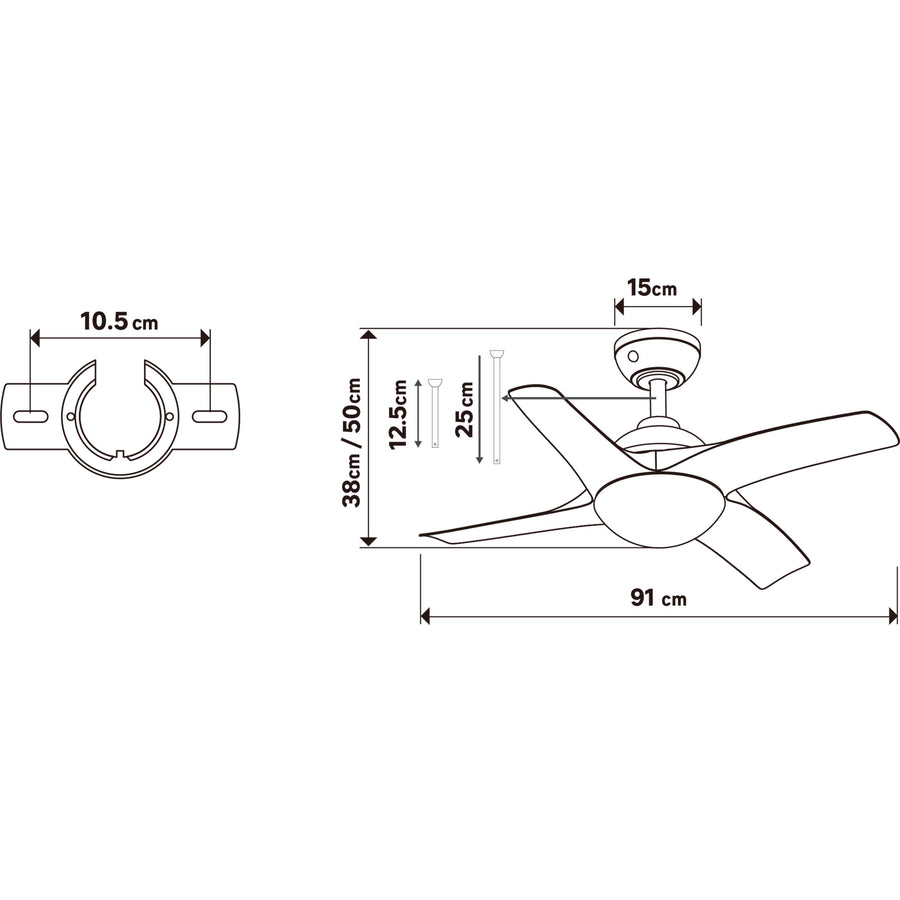 Ventilatore da soffito siroco plastica bianco d91 cm e27=15w 4 pale