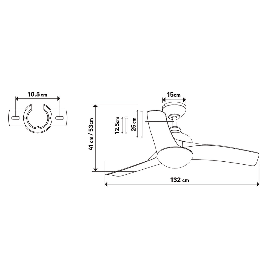 Ventilatore da soffito tokyo plastica silver d132 2xe27=46w 3 pale