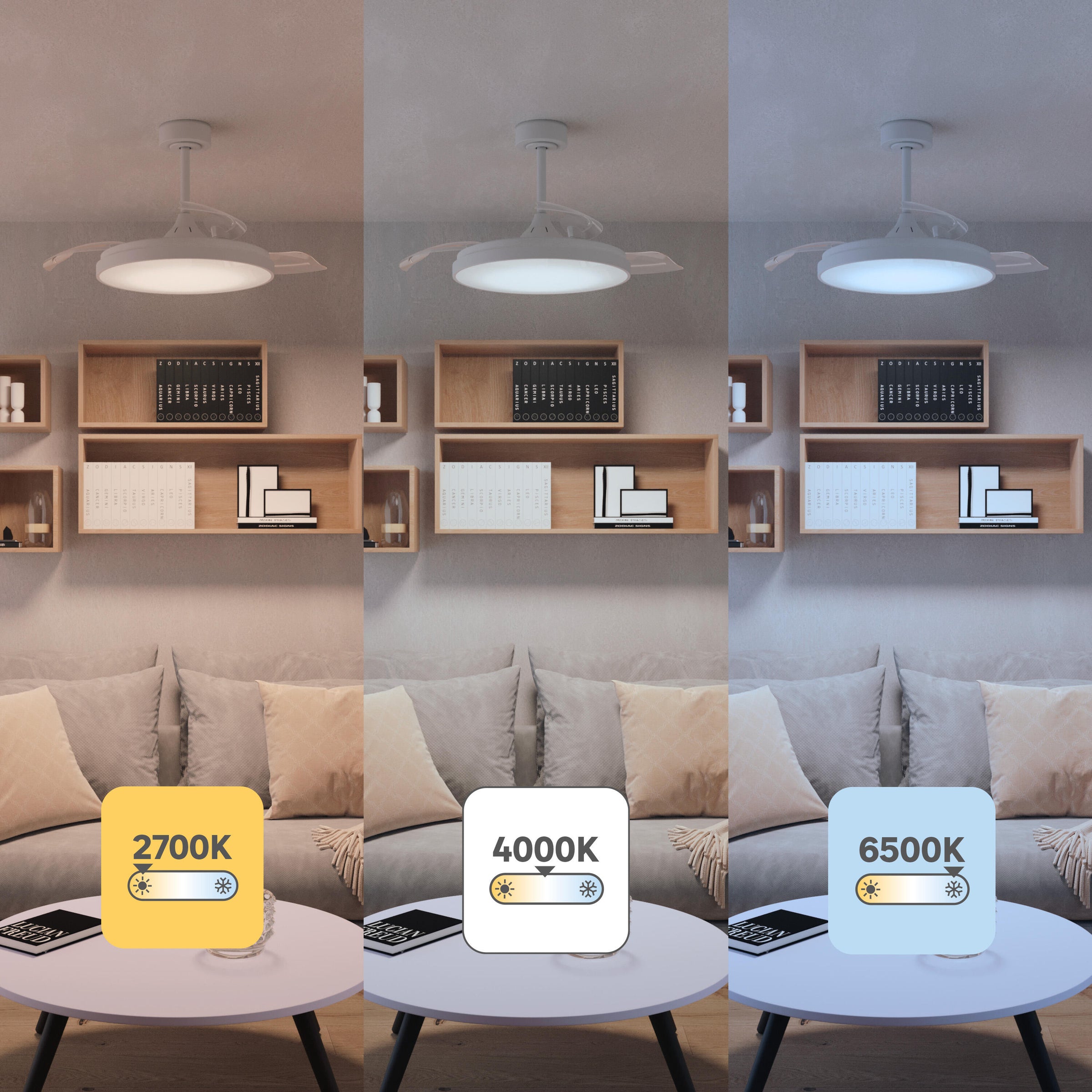 Plafoniera con ventilatore torrent acrilico bianco d 51cm led 4000lm cctdim con pale retr