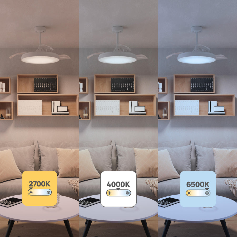 Plafoniera con ventilatore torrent acrilico bianco d 51cm led 4000lm cctdim con pale retr