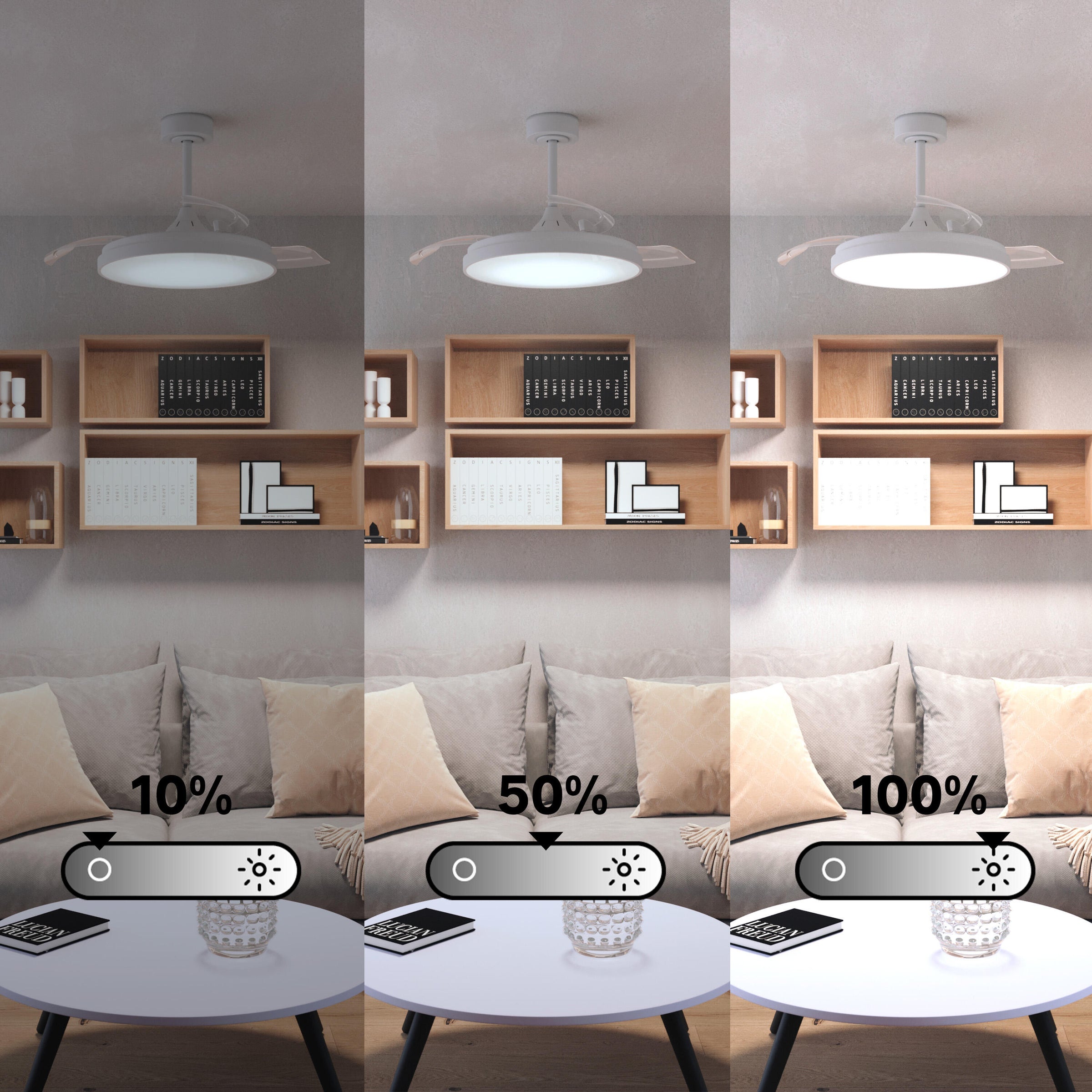 Plafoniera con ventilatore torrent acrilico bianco d 51cm led 4000lm cctdim con pale retr