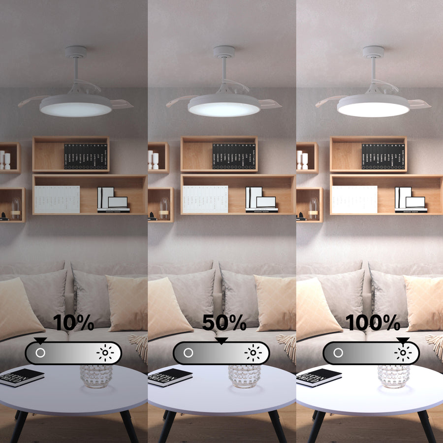 Plafoniera con ventilatore torrent acrilico bianco d 51cm led 4000lm cctdim con pale retr