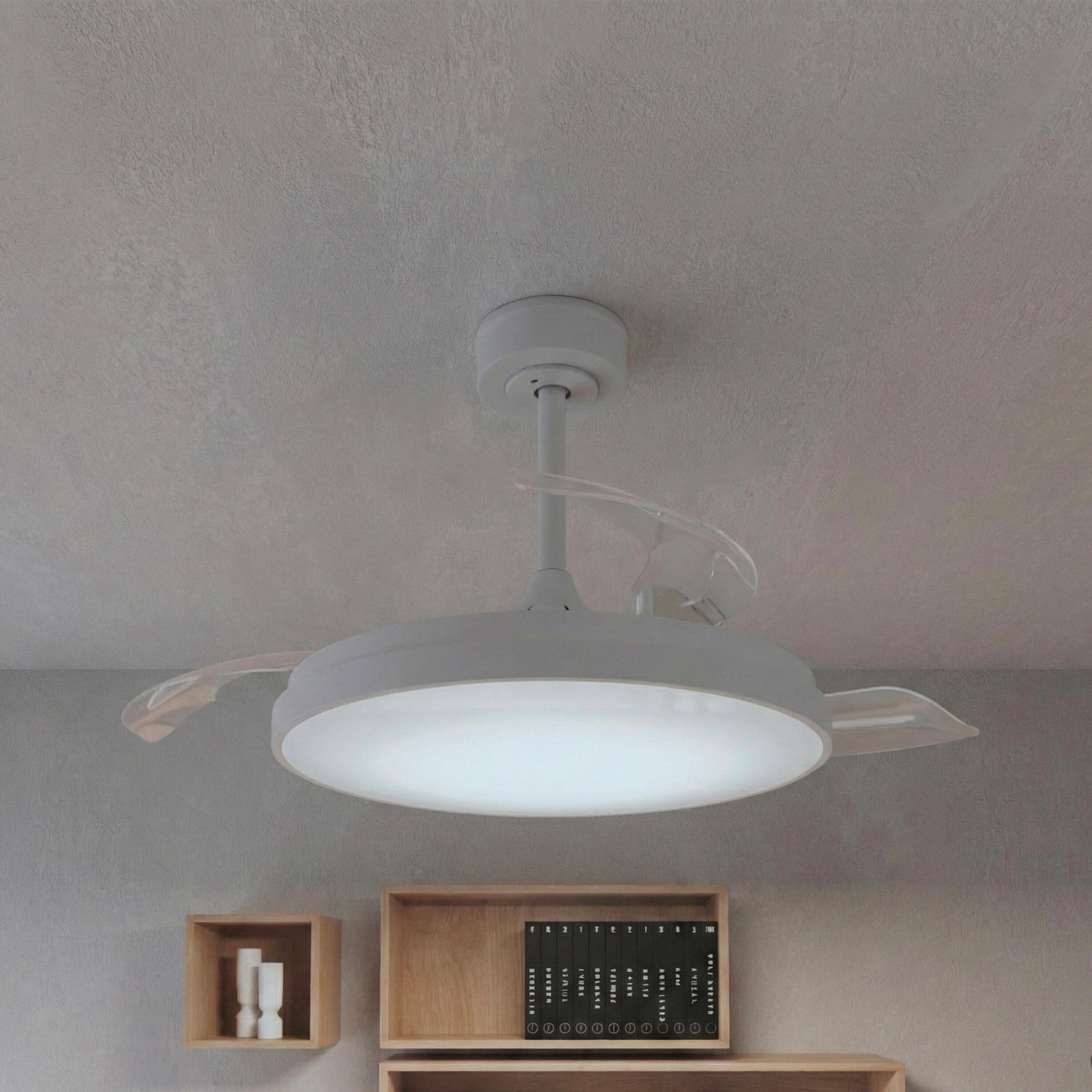 Plafoniera con ventilatore torrent acrilico bianco d 51cm led 4000lm cctdim con pale retr