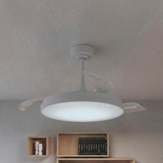 Plafoniera con ventilatore torrent acrilico bianco d 51cm led 4000lm cctdim con pale retr