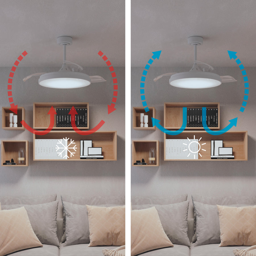 Plafoniera con ventilatore torrent acrilico bianco d 51cm led 4000lm cctdim con pale retr