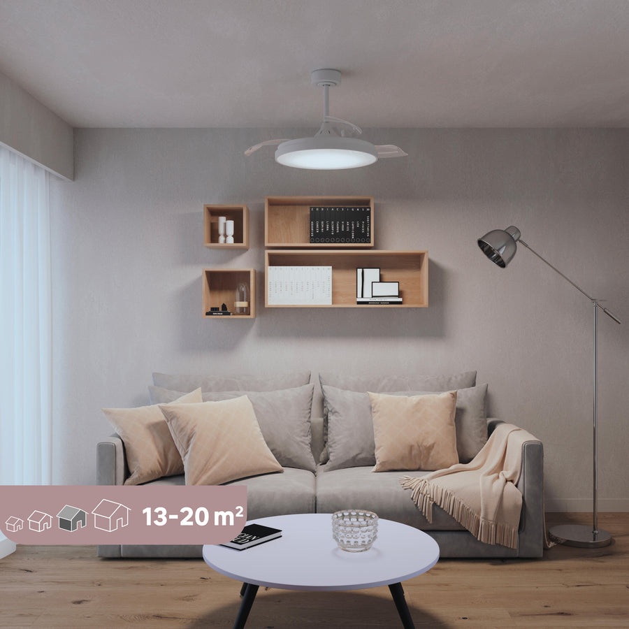 Plafoniera con ventilatore torrent acrilico bianco d 51cm led 4000lm cctdim con pale retr
