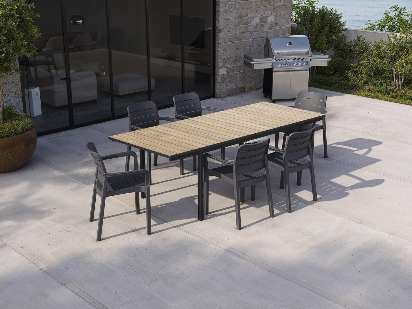 Porto Keter extendable garden table, anthracite polypropylene, 153/229 x 90 cm