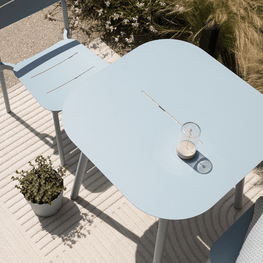 Anafi fixed table, 70x70cm, in sage-coloured aluminium