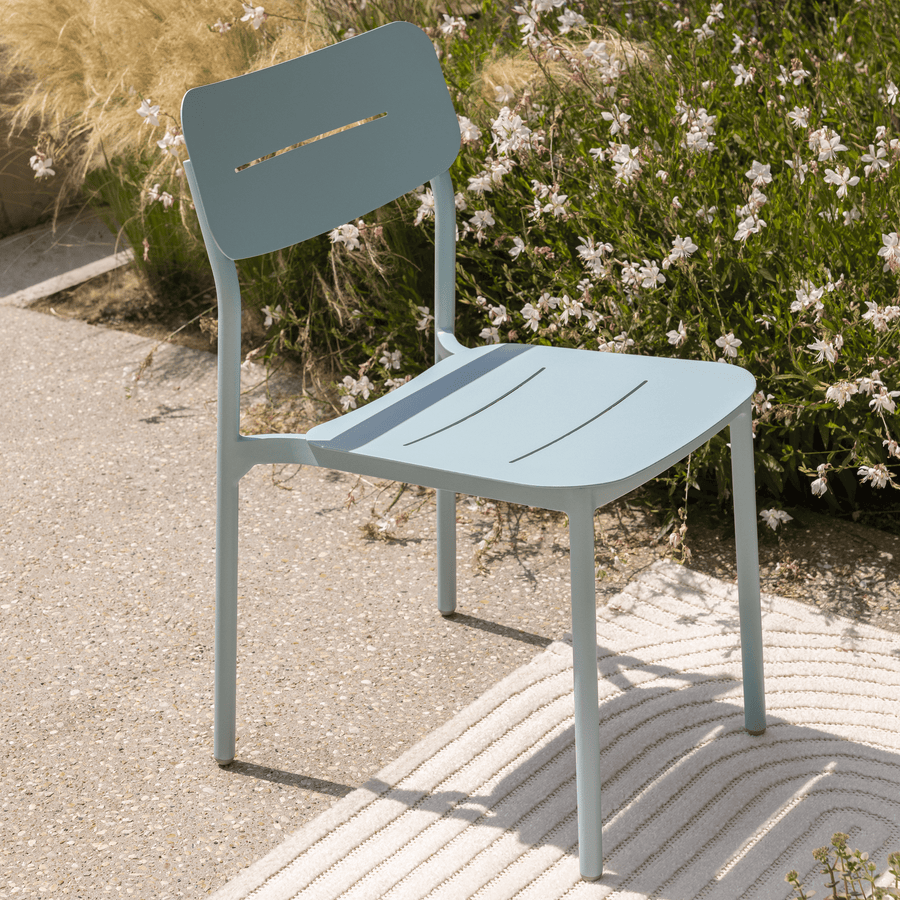 Anafi stackable chair, 54 x 47.5 x 81 cm, in sage-coloured aluminium, Naterial