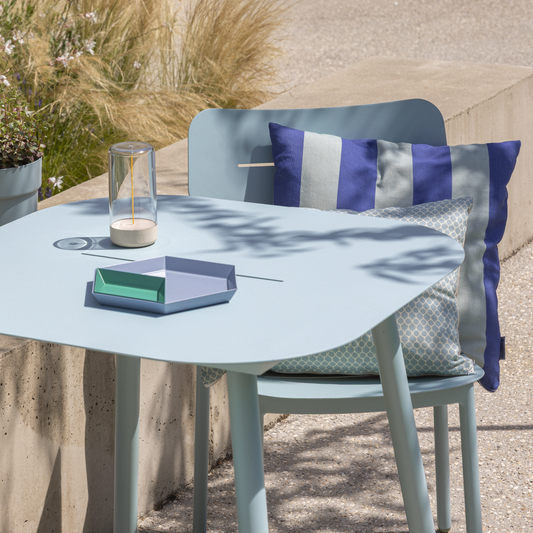 Anafi fixed table, 70x70cm, in sage-coloured aluminium