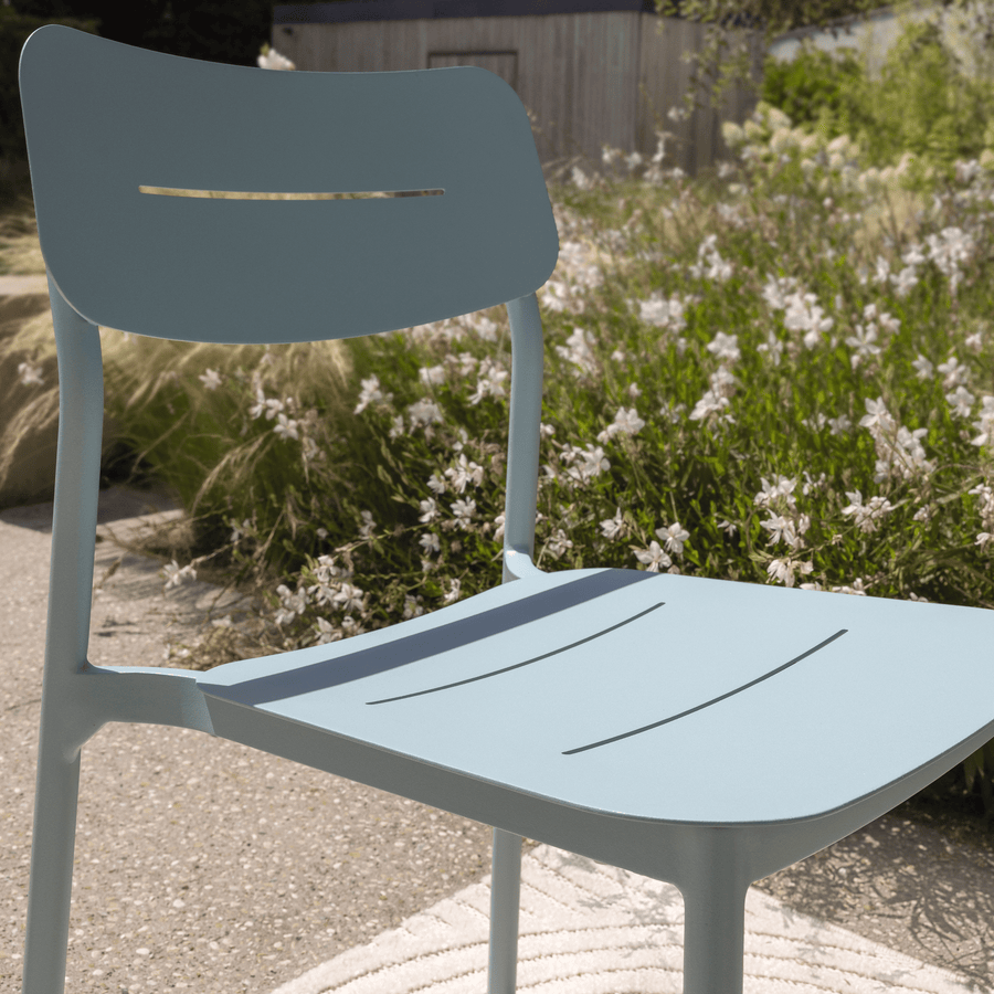 Anafi stackable chair, 54 x 47.5 x 81 cm, in sage-coloured aluminium, Naterial