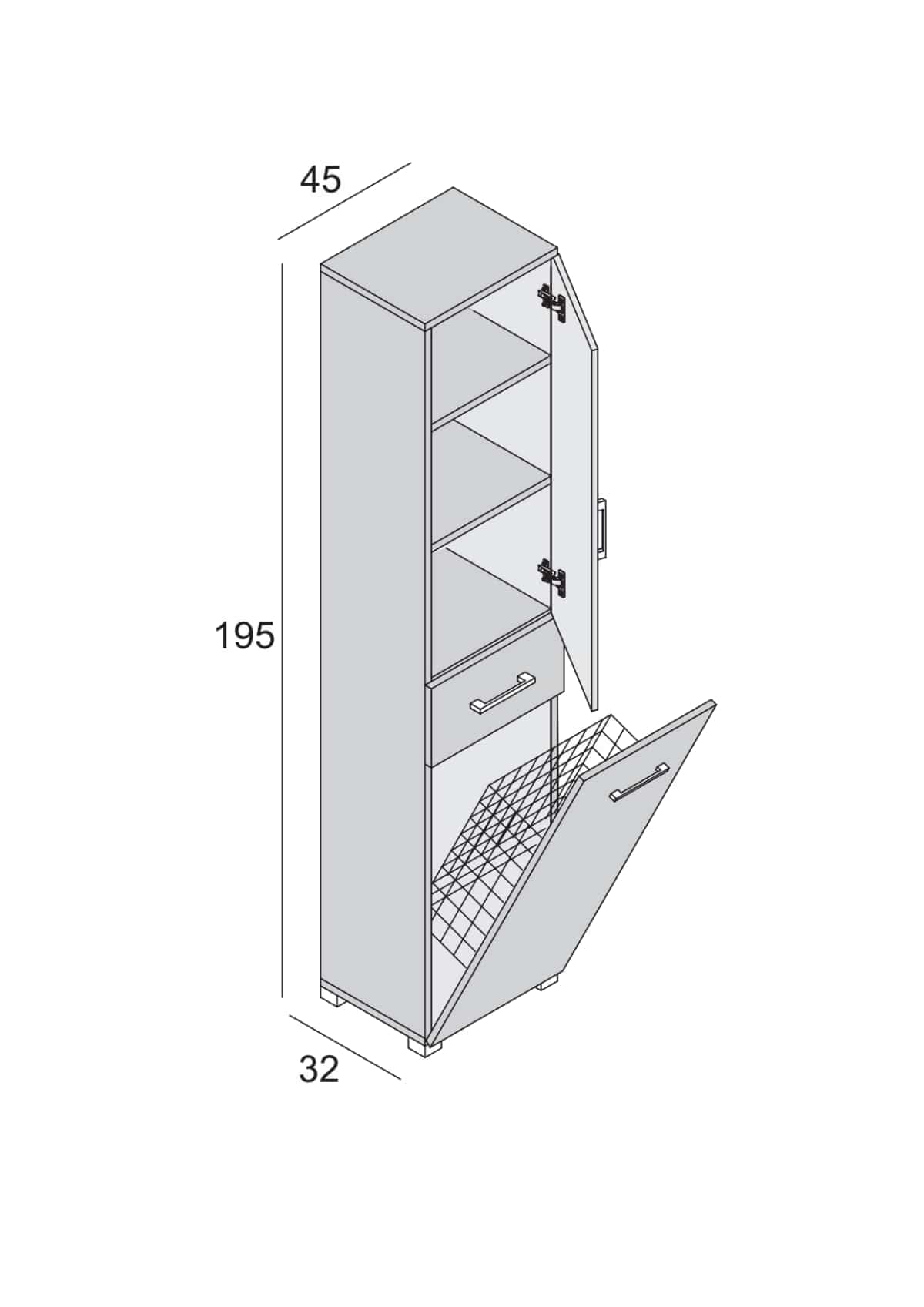 Bricocenter MOBILE MULTIUSO CON CESTELLO PORTABIANCHERIA L45xP32x195H BIANCO