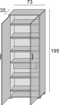 multi-purpose cupboard with 2 doors, 1 drawer, 6 interior shelves 72x37X195H
