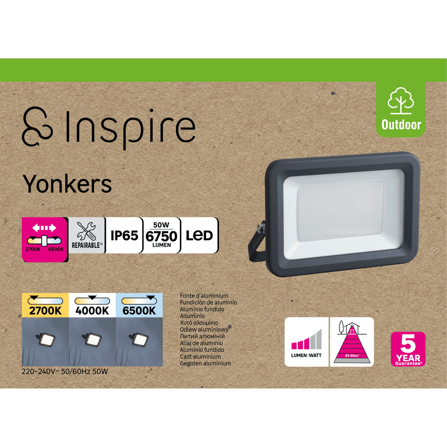 Proiettore yonkers alluminio grigio 16.3x6.7 cm led 50w cct ip65