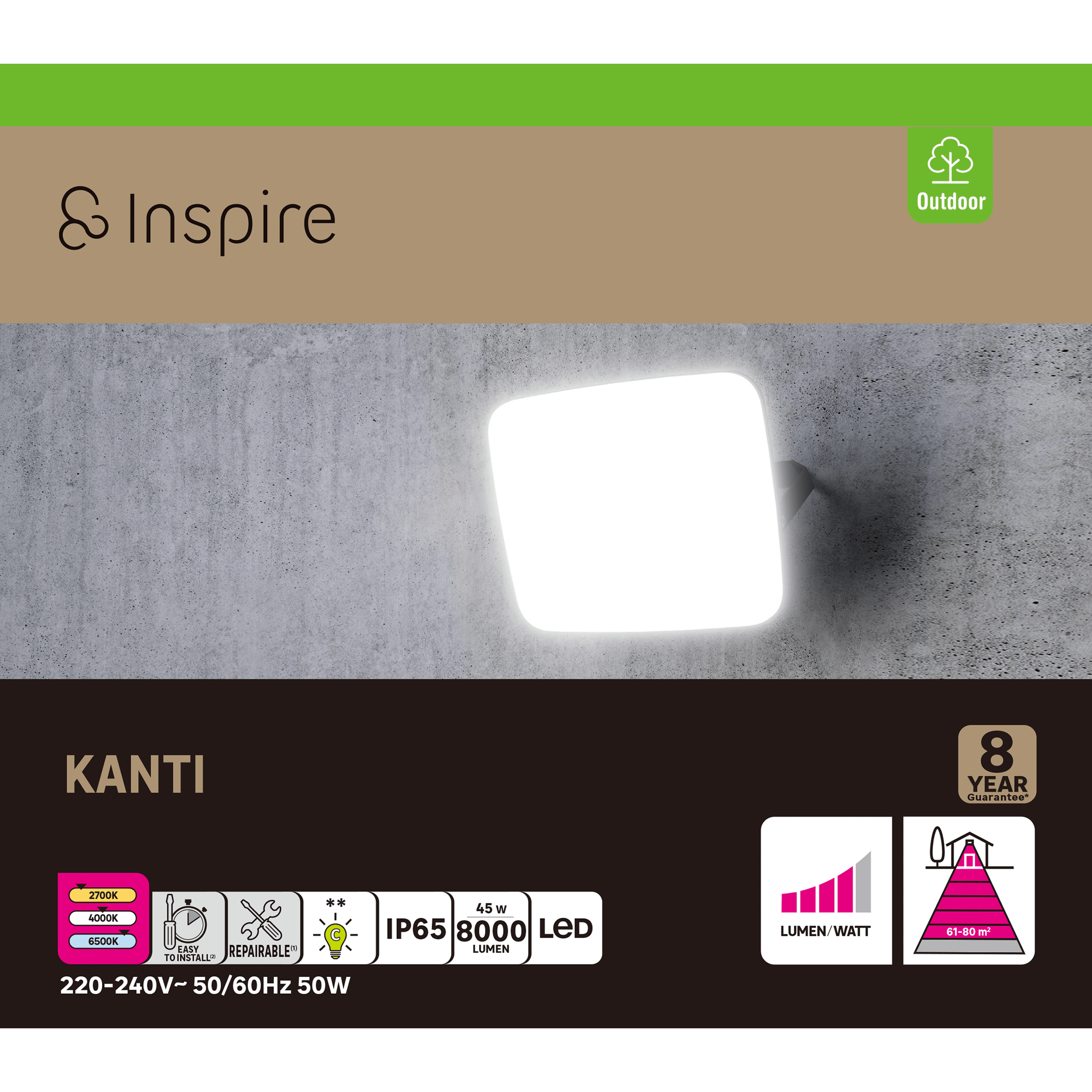 Projector kanti aluminium white 21.5x5.4 cm led 50w natural light ip65