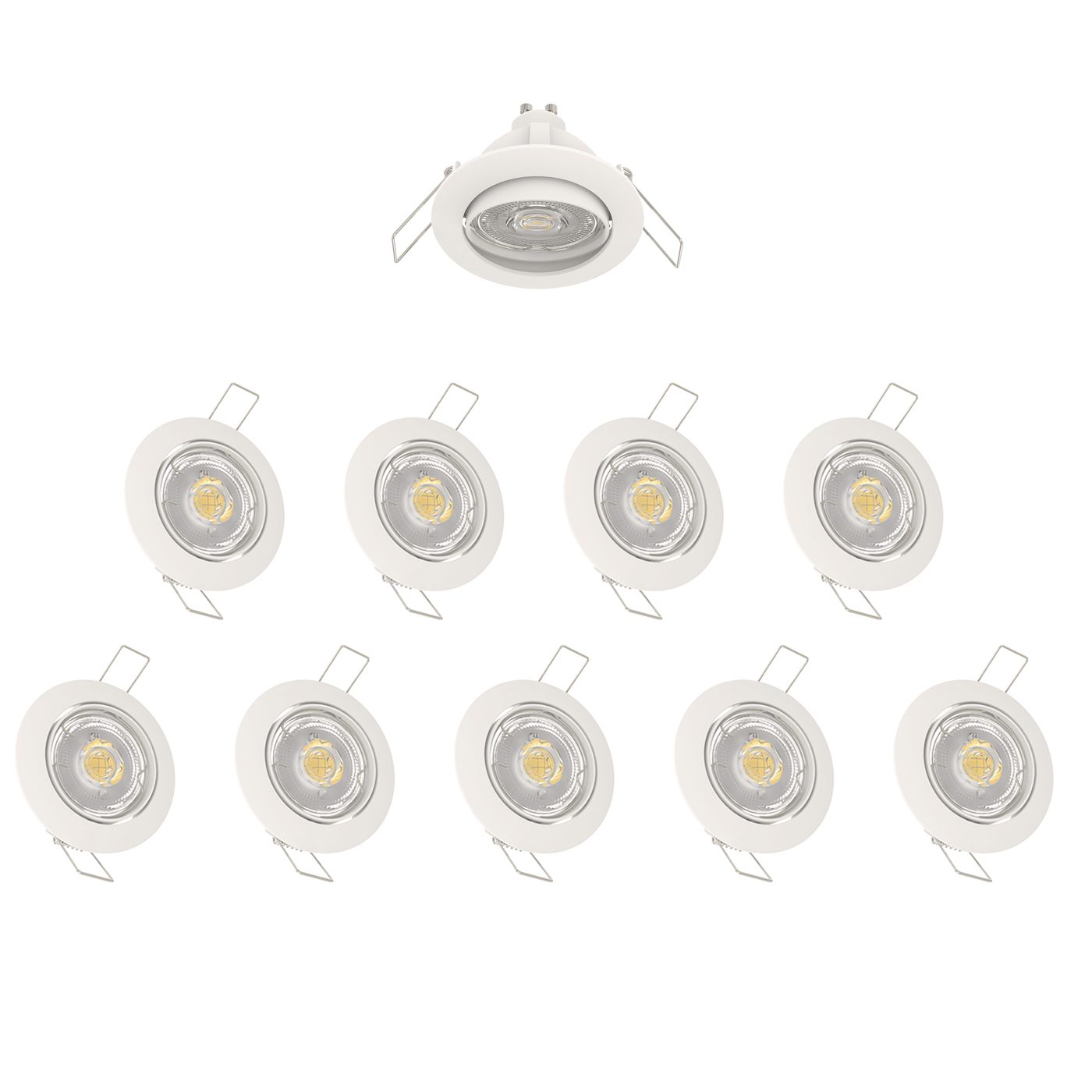 Set of 10 Clane recessed spotlights, white aluminium, D8.2 cm, GU10=6W, natural light, adjustable