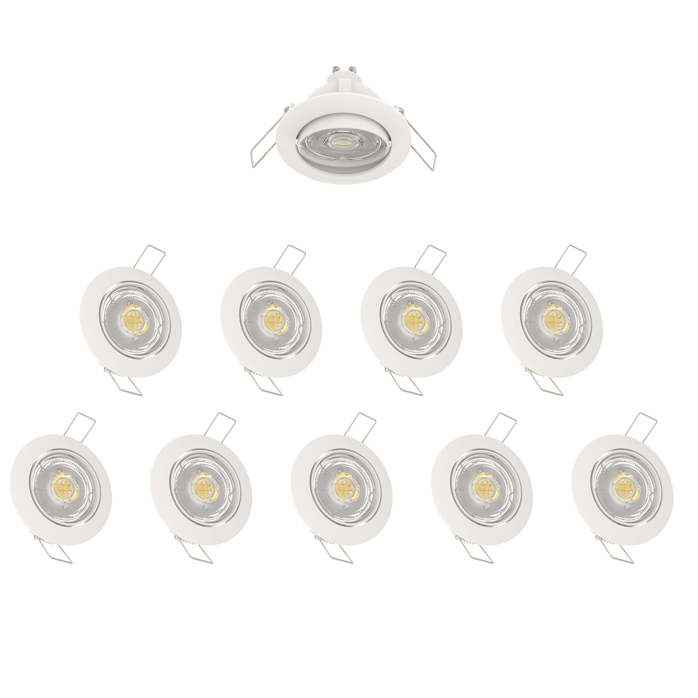 Set of 10 Clane recessed spotlights, white aluminium, D8.2 cm, GU10=6W, natural light, adjustable