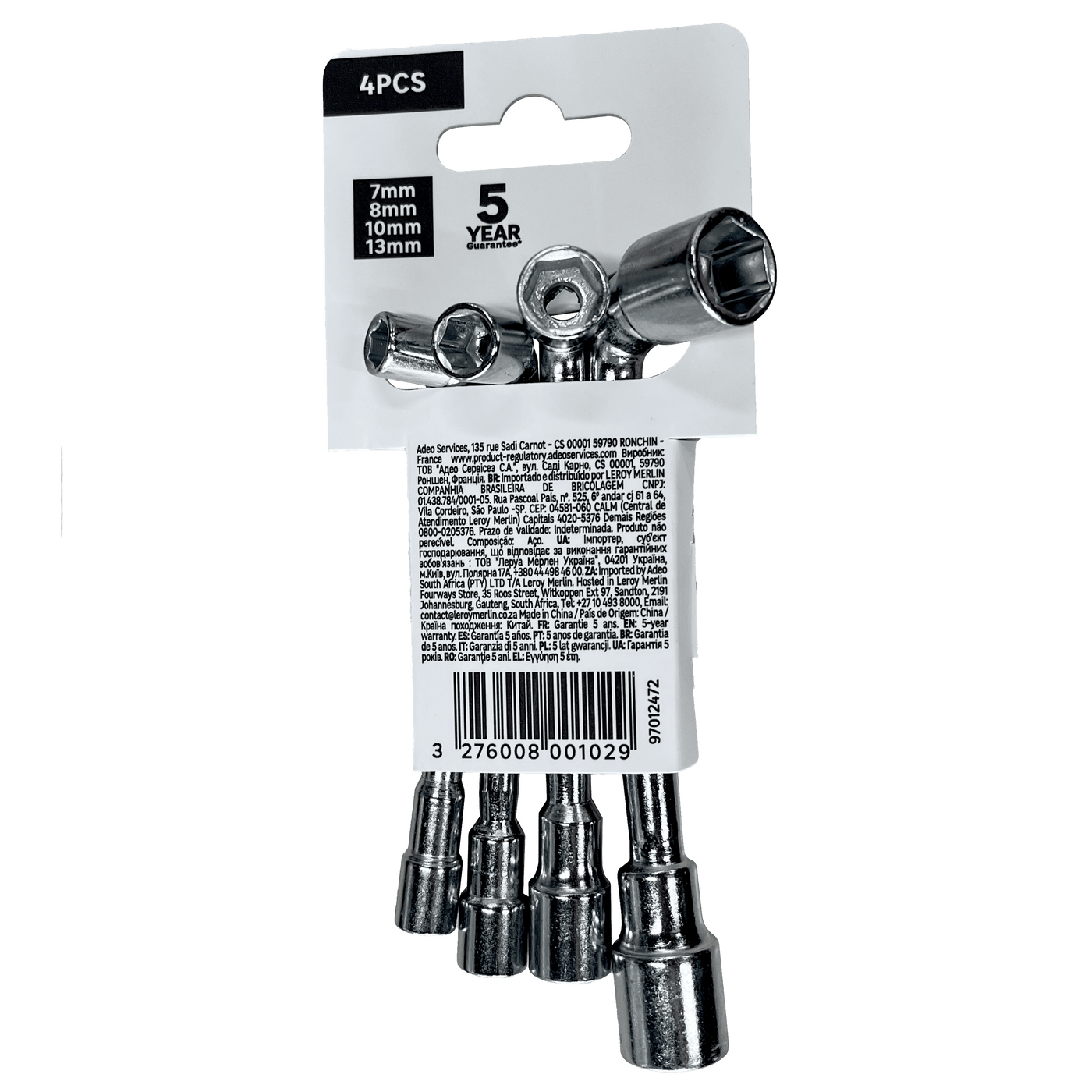 4-piece socket set: 7mm, 8mm, 10mm and 13mm