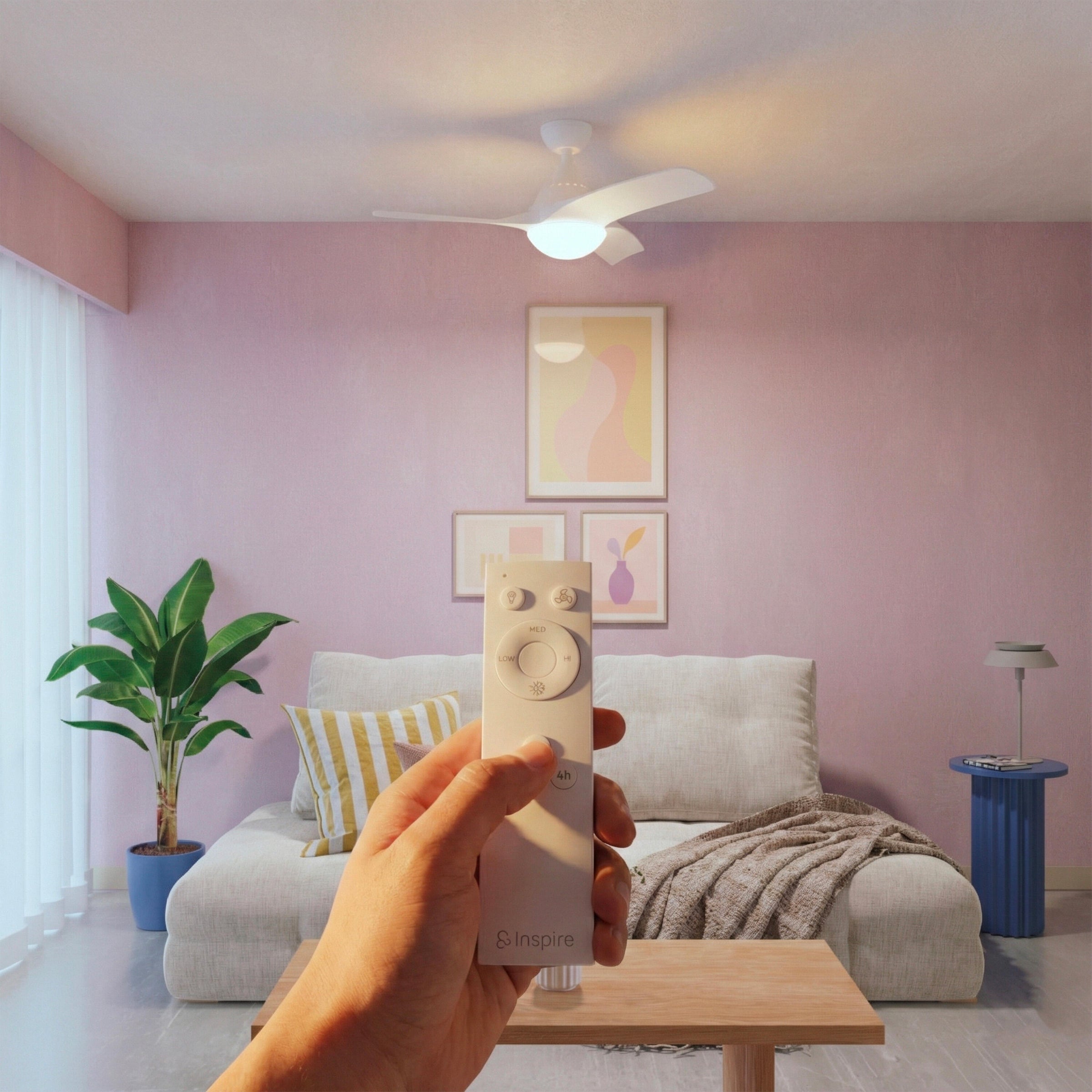 Ventilatore da soffitto aruba plastica bianco d112 2xe27=30w 3 pale