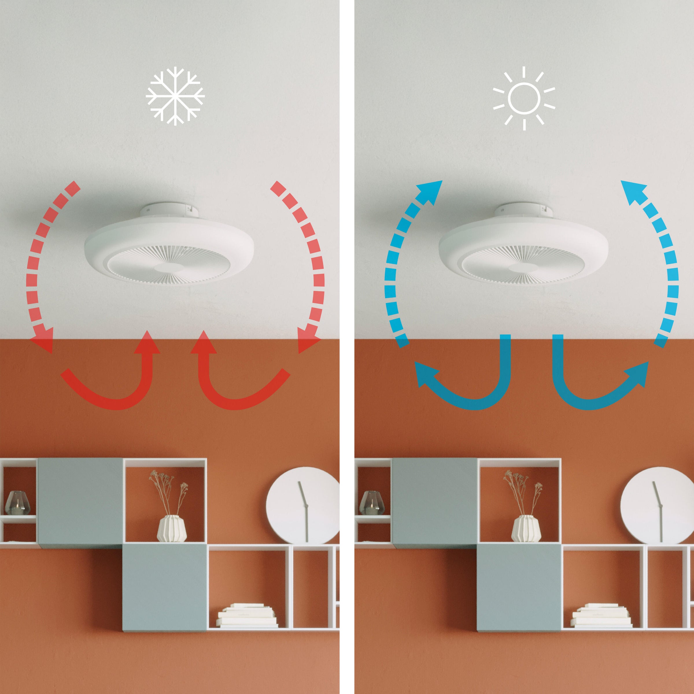 Patna ceiling light with fan, white plastic, D48 cm, LED 2300lm CCT dimmable RGBW