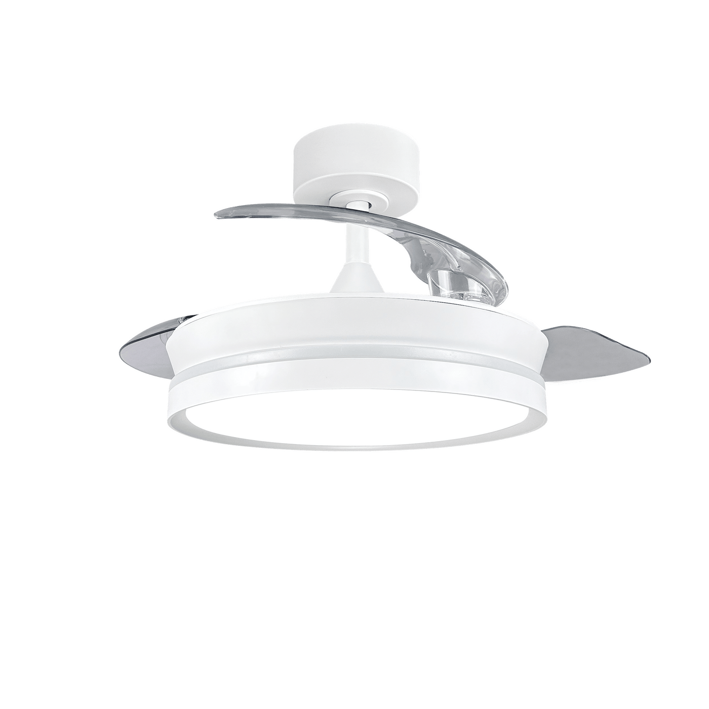 Ipora white acrylic ceiling fan light, 91 cm diameter, 3000 lm LED, CCT dimming, retractable blades