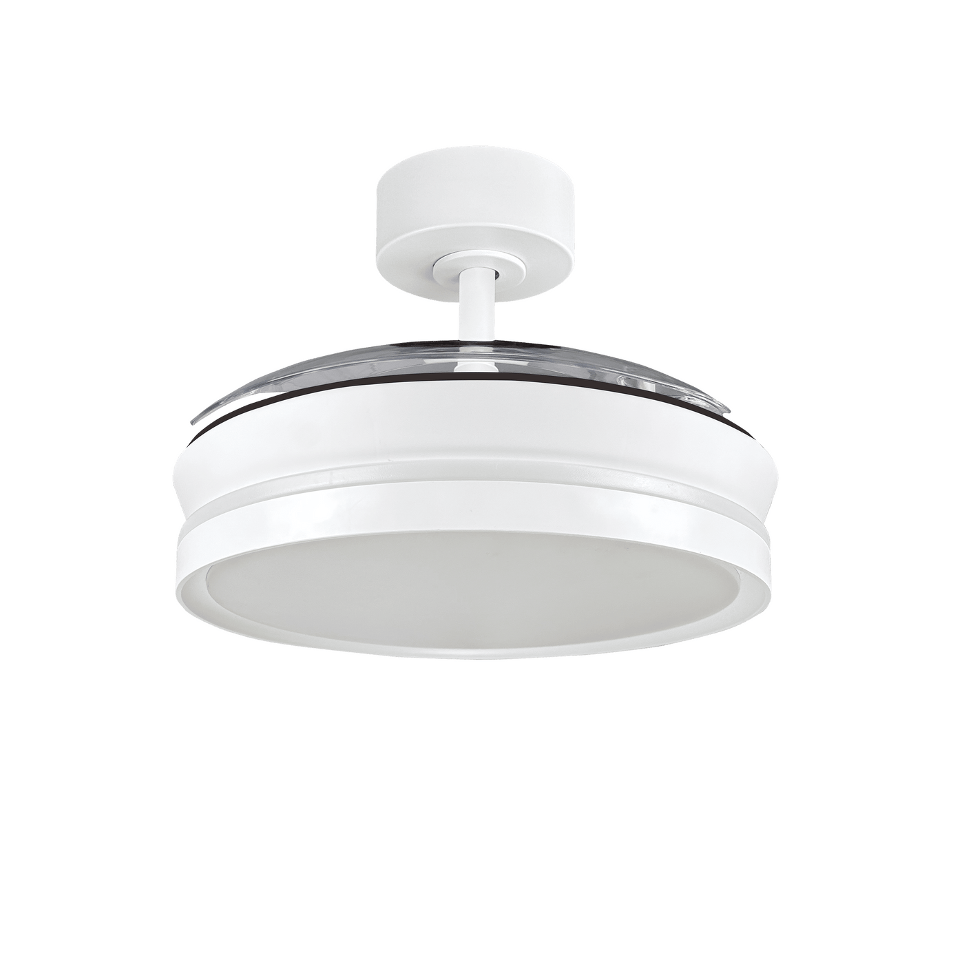 Ipora white acrylic ceiling fan light, 91 cm diameter, 3000 lm LED, CCT dimming, retractable blades