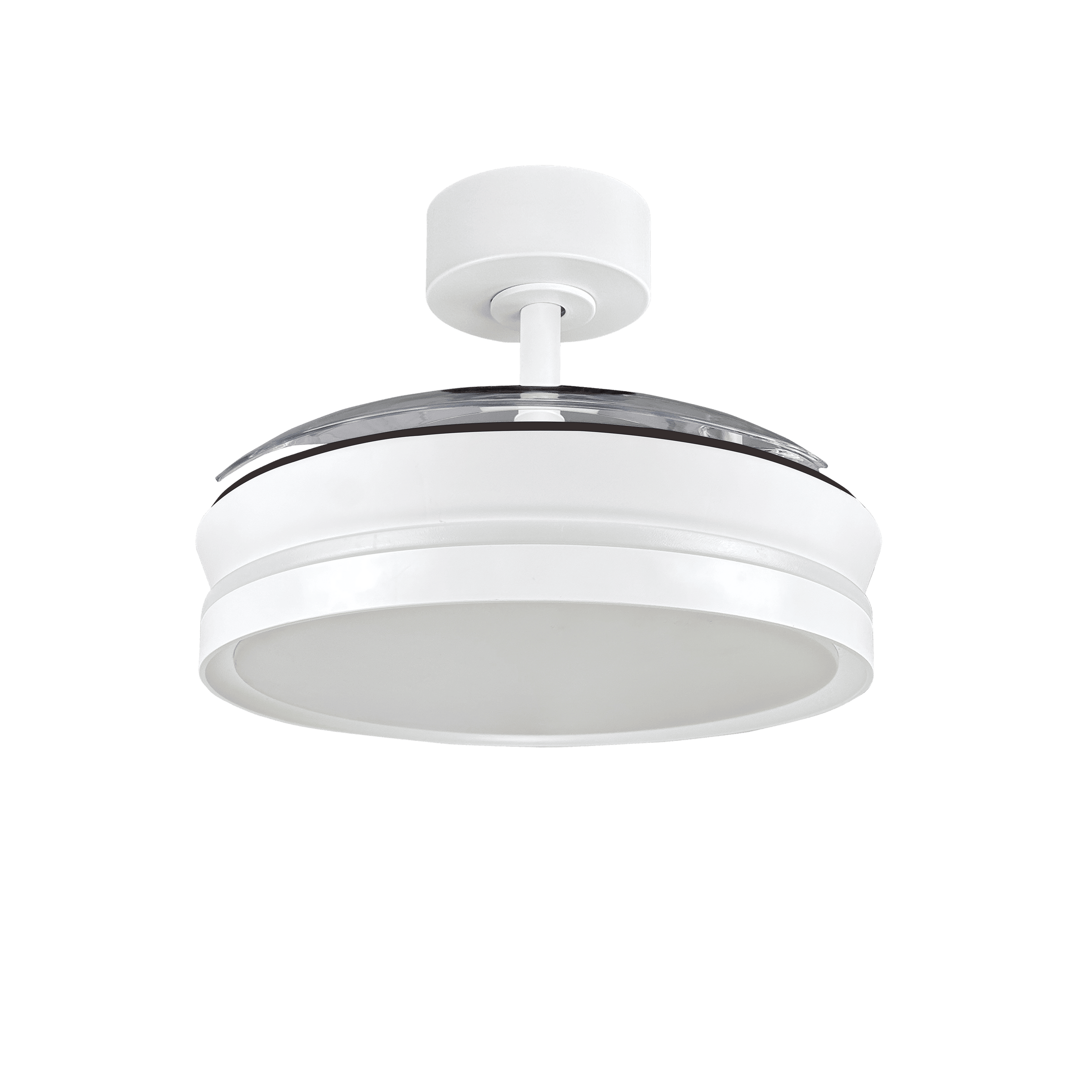 Ipora white acrylic ceiling fan light, 91 cm diameter, 3000 lm LED, CCT dimming, retractable blades