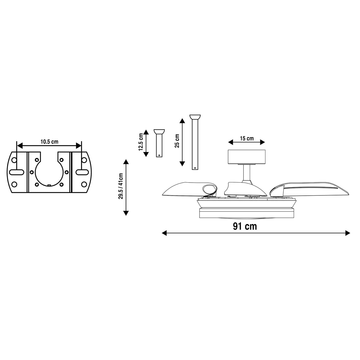 Ipora white acrylic ceiling fan light, 91 cm diameter, 3000 lm LED, CCT dimming, retractable blades
