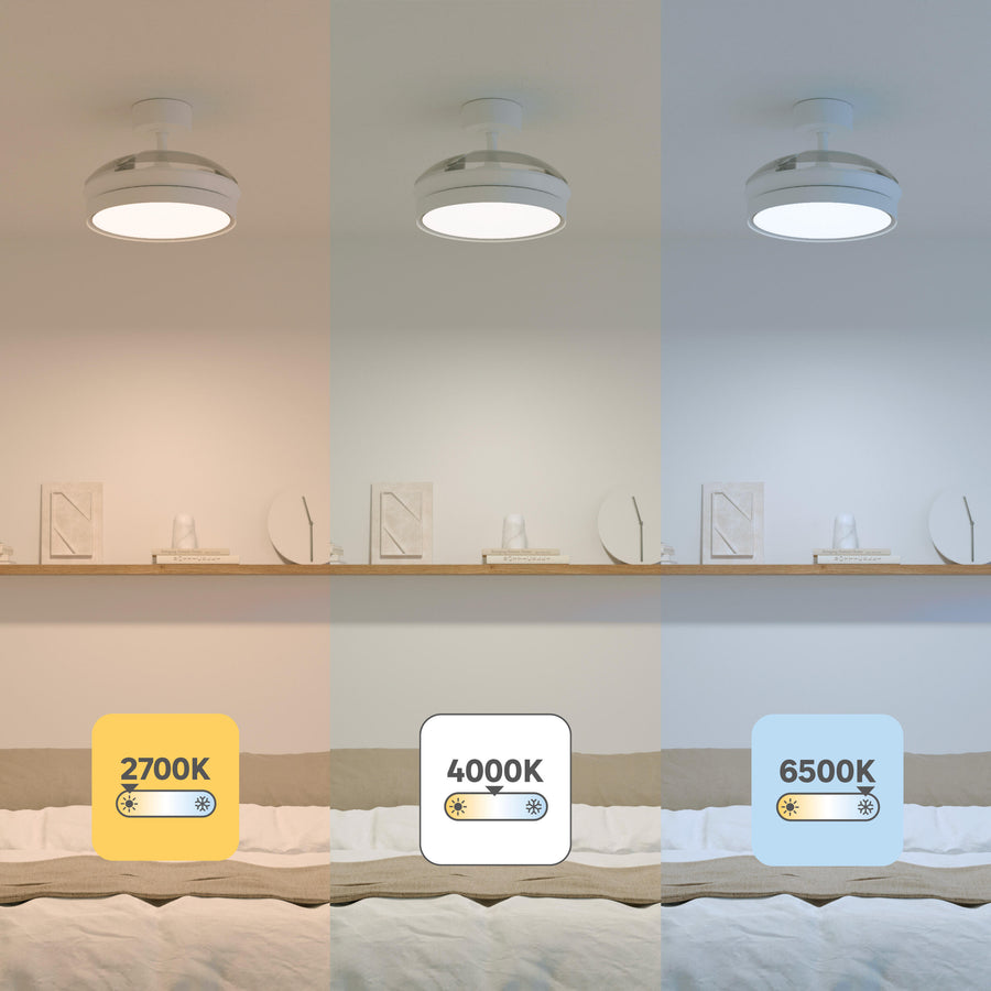Plafoniera con ventilatore ipora acrilico bianco d91cm led 3000lm cctdim pale retrattili