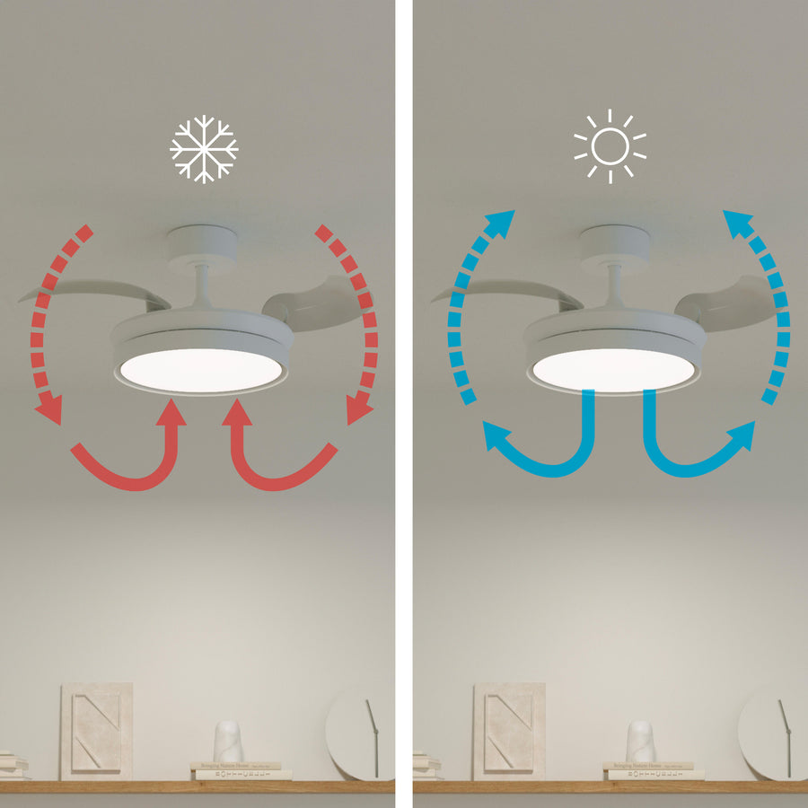 Plafoniera con ventilatore ipora acrilico bianco d91cm led 3000lm cctdim pale retrattili